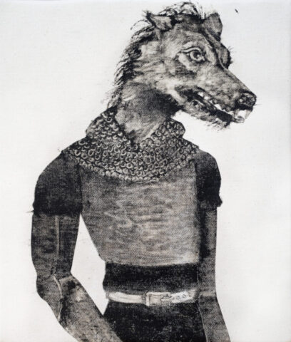 Koirankuonolainen (2026), monotypia kankaalle , 23 cm x 20 cm
