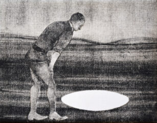 Onkalo (2026), monotypia kankaalle, 25 cm x 32 cm