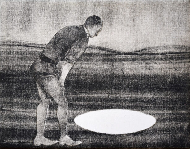 Onkalo (2026), monotypia kankaalle, 25 cm x 32 cm